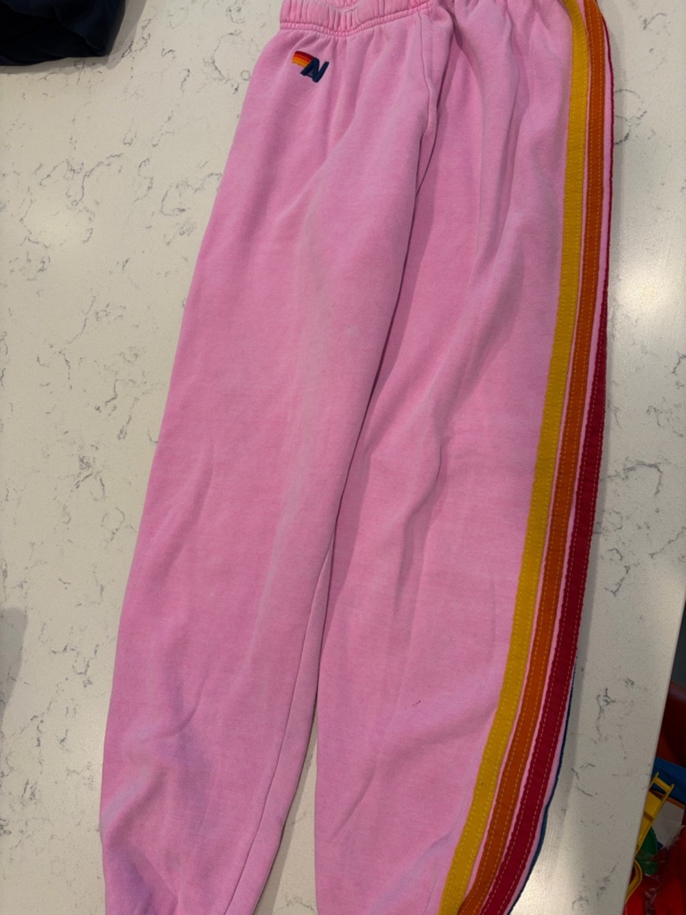 Aviator Nation Pink Sweatpants with Rainbow Side Stripes